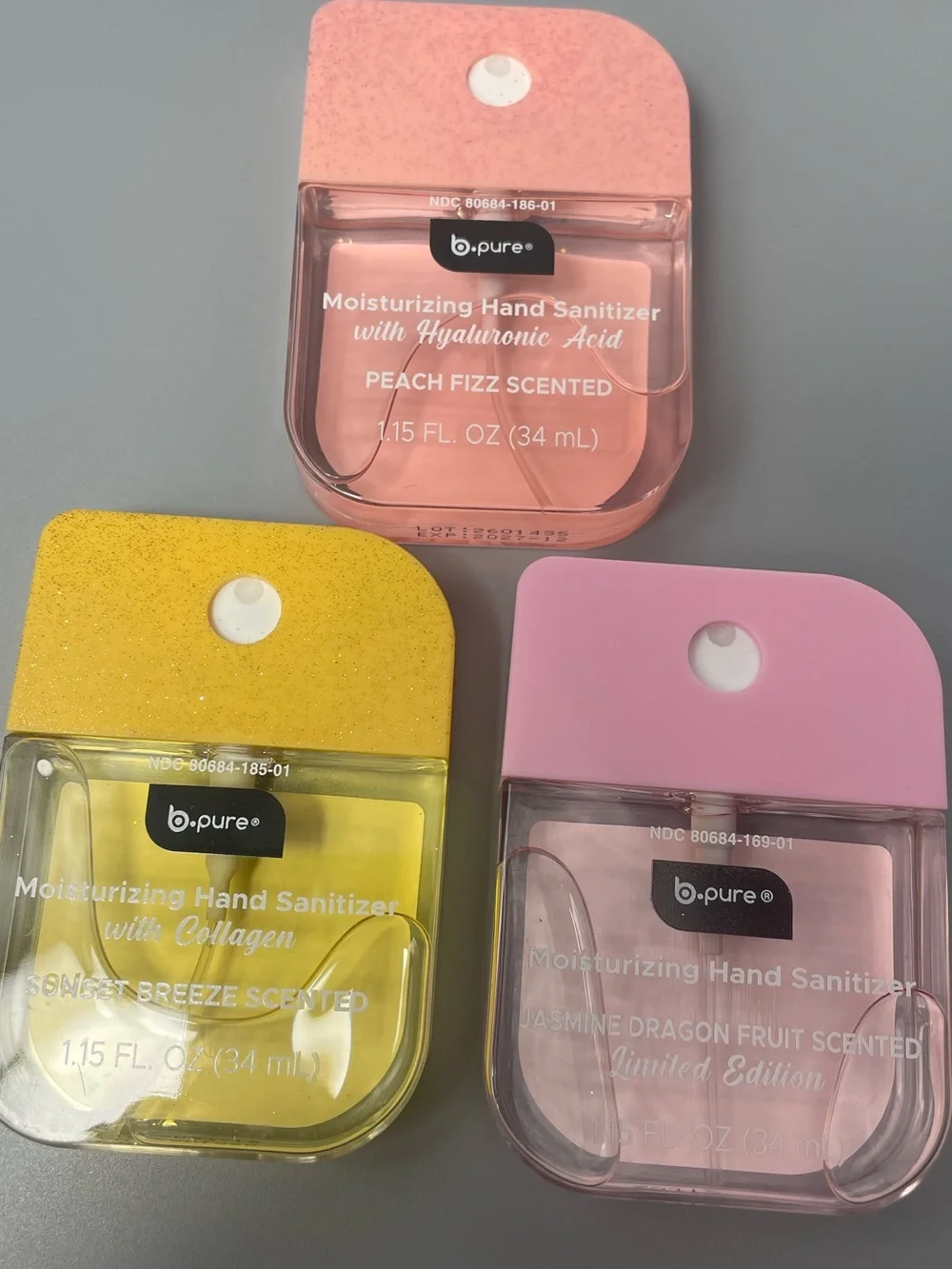 3pc. NEW Hand Sanitizers by b-pure Ltd.Ed, HA & Collagen